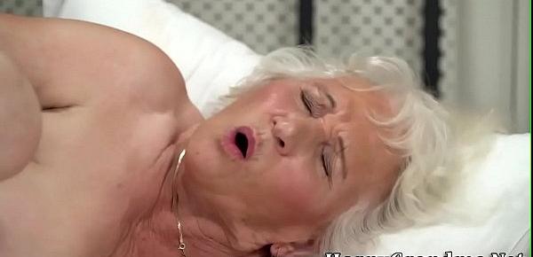  Wrinkly old lady gets plowed and spermed